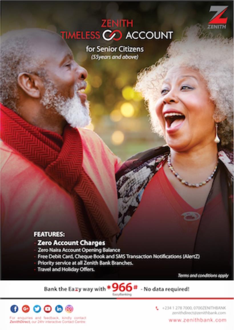 Zenith Bank Introduces Free Banking For Senior Citizens