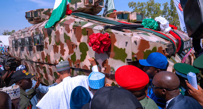 Buhari Unveils Made-In-Nigeria Mine-Resistant Vehicles In Kaduna