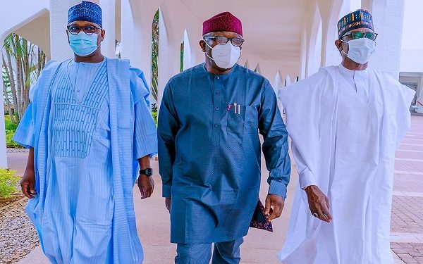 PHOTOS: Buhari Meets With Fayemi, Buni, Bello In Aso Rock