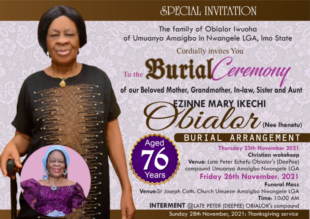 Fed Poly Nekede Alumni President To Bury Mother November 26