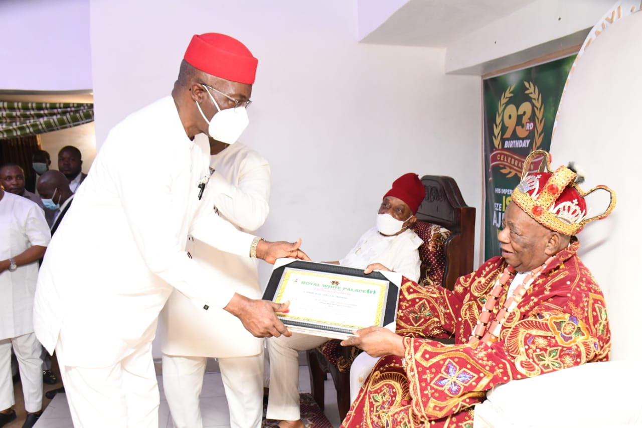 Eze Ikonne Honours Uzodimma With Chieftaincy Title, Celebrates 93rd Birthday