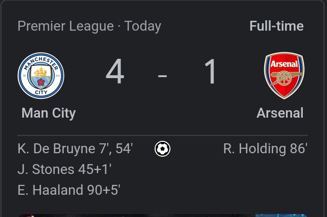 Live Updates: Man. City VS Arsenal 4 - 1