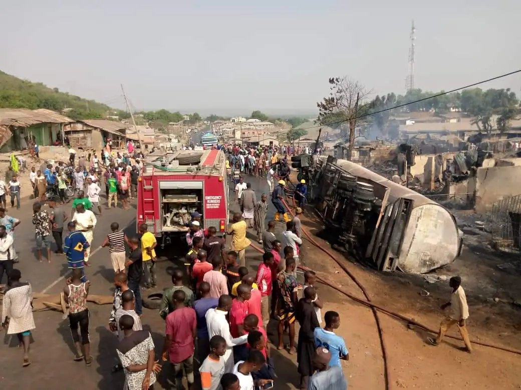 60,000 Litres of Petrol Spill as Tanker Somersaults on Oyo-Ogbomoso Highway — Massive Disaster Averted by Firefighters