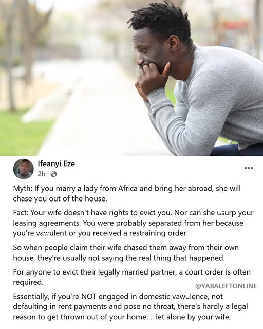 “She Can’t Evict You Unless There’s Violence or Court Order” — UK-Based Nigerian Man Sparks Heated Debate Over African Marriages Abroad